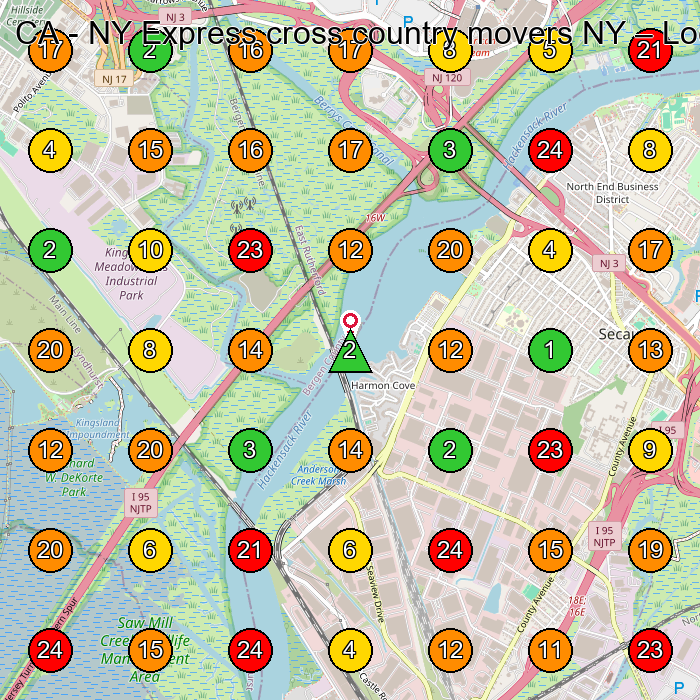 CA - NY Express cross country movers NY Moving And Storage Service GeoGrid ranking map for Secaucus NJ